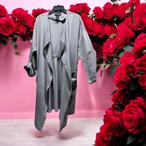 * Waimea cardigan jacket medium gray open front elastic waist detail 36" long